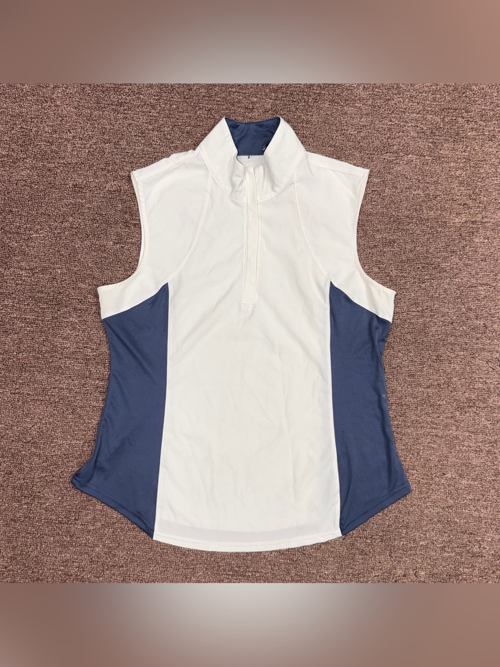 Women’s Large White/Blue Asmar Equestrian Sleeveless Horseback Riding Sunshirt.